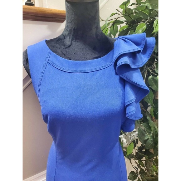 New Directions Women's Blue Polyester Round Neck Sleeveless Knee Length Dress 10 - Picture 5 of 11